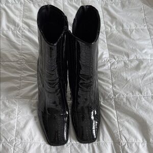 Black Croc-Embossed Ankle Boots